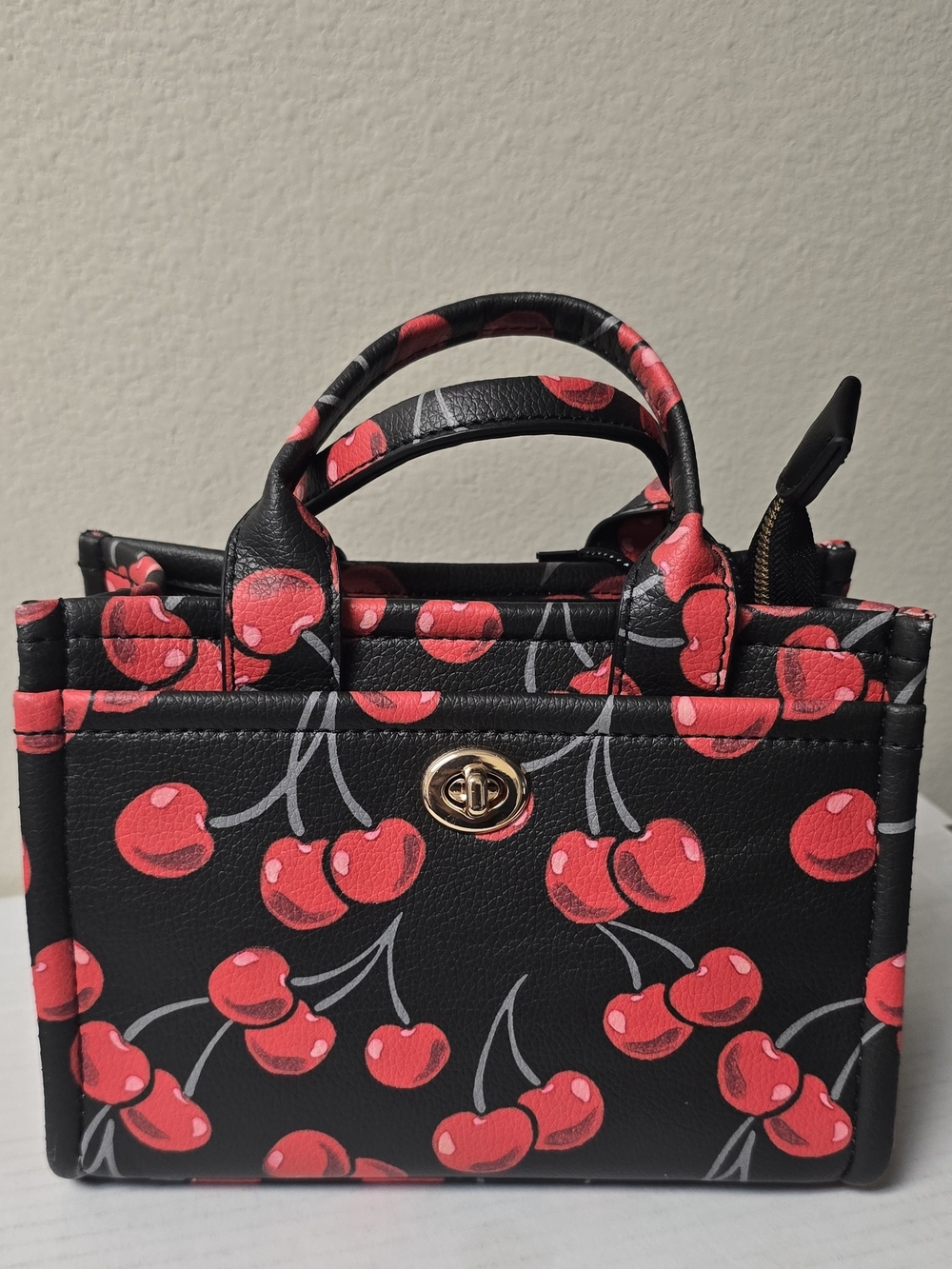 Black Cherry Print Mini Tote Bag